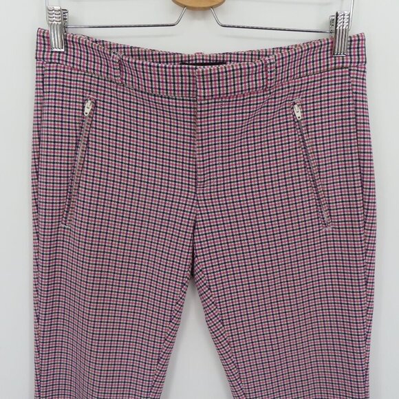 Banana Republic Women 4 Sloan Pink Brown Black Check Cropped Pants Zip Pockets - Picture 2 of 13